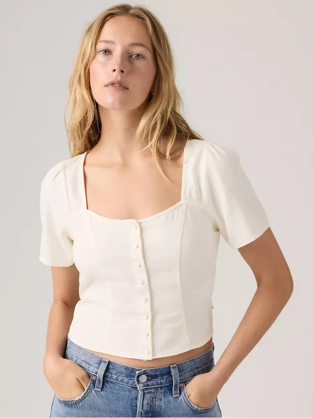 Levi's White Square-Neck Button Front Blouse